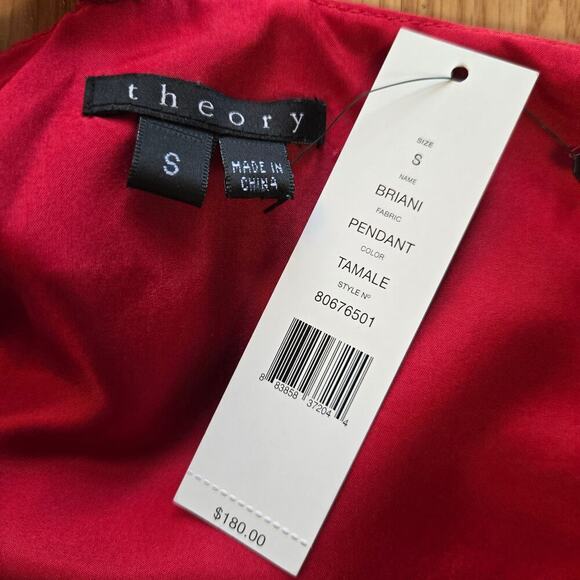 NWT Theory Women One-Shoulder Draped Viscose Silk Blouse S Red Old Money Elegant - Picture 11 of 11